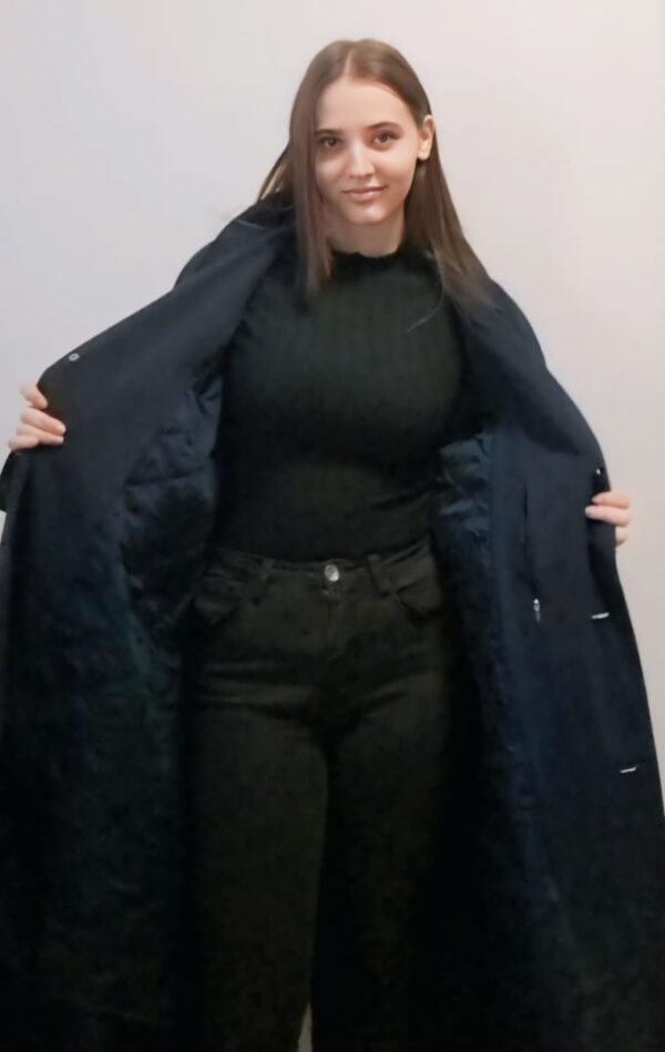 Navy Blue Long Ladies Coat - Image 2