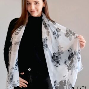 White Rose Print Scarf