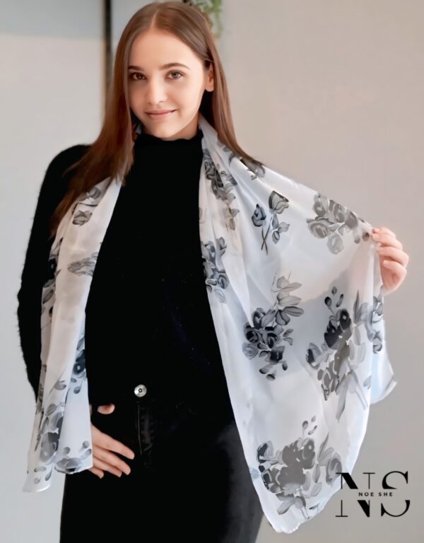 White Rose Print Scarf