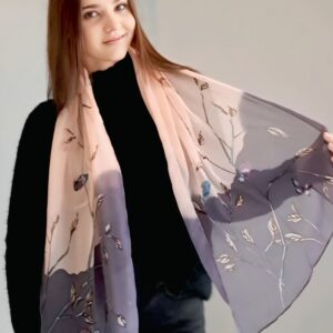 Purple Floral Print Scarf