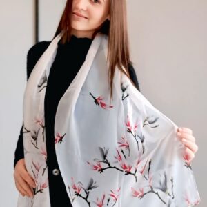 White Floral Print Scarf