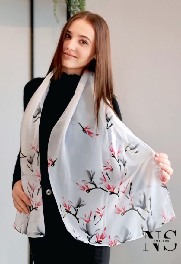 White Floral Print Scarf
