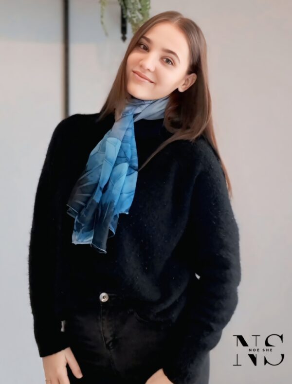 Blue Floral Print Scarf - Image 4