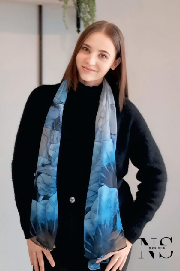 Blue Floral Print Scarf - Image 2