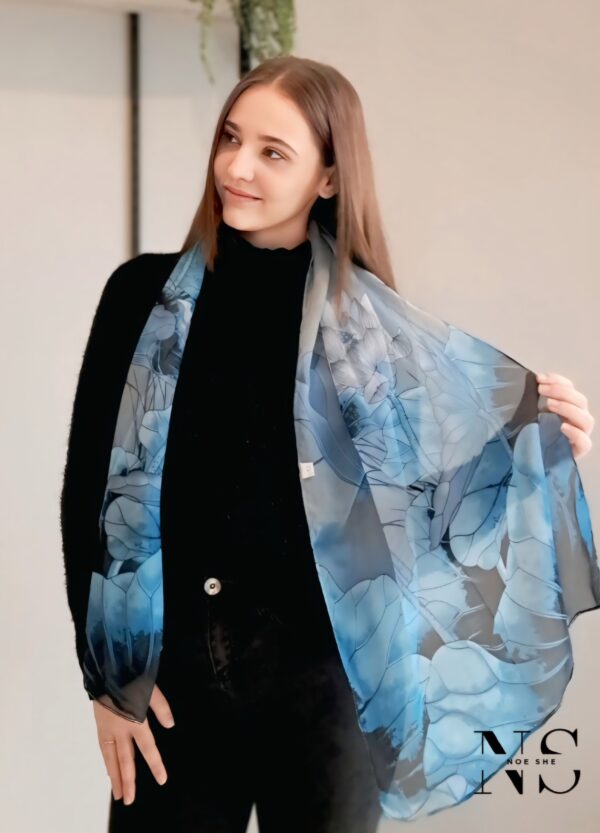 Blue Floral Print Scarf