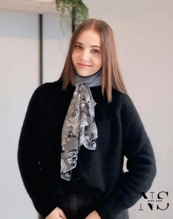 Grey Floral Print Scarf - Image 4