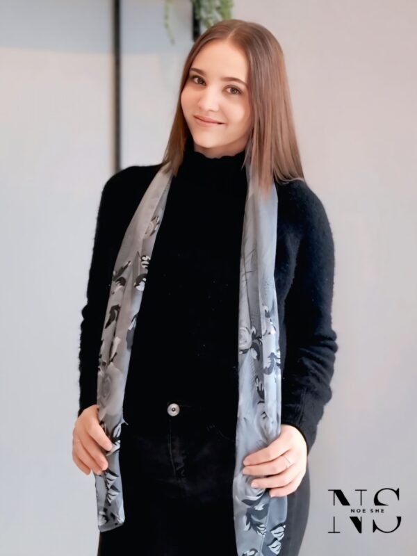Grey Floral Print Scarf - Image 2