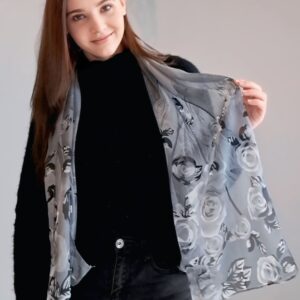 Grey Floral Print Scarf