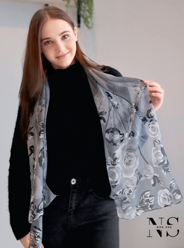 Grey Floral Print Scarf