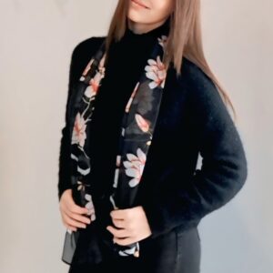 Black Magnolia Print Scarf