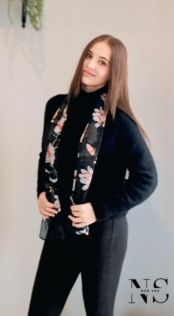 Black Magnolia Print Scarf
